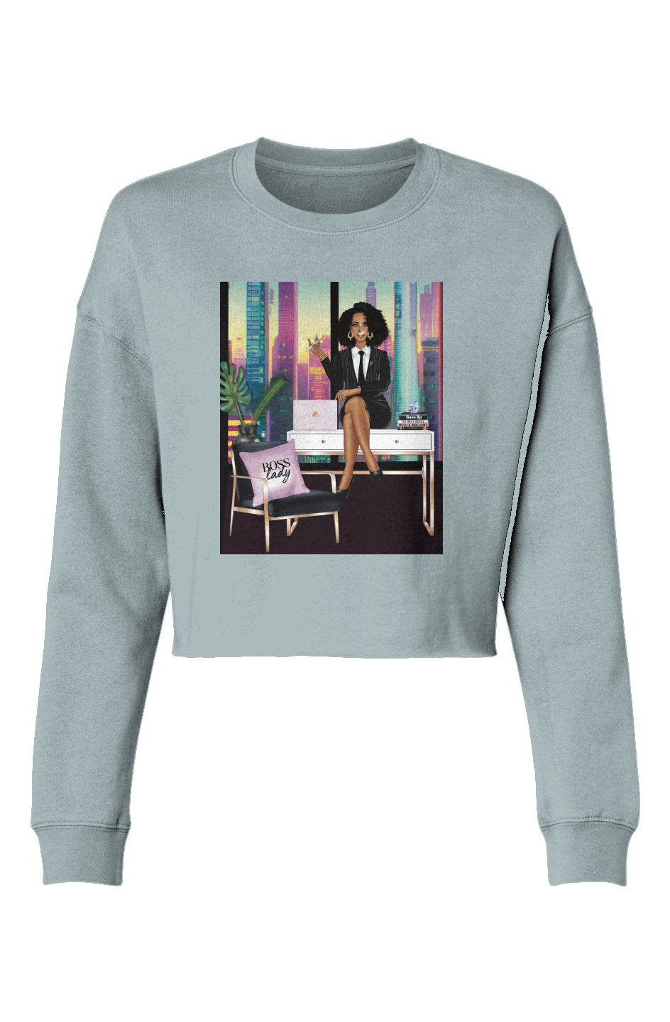 'Boss Lady' Lightweight Cropped Crew Sweatshirt