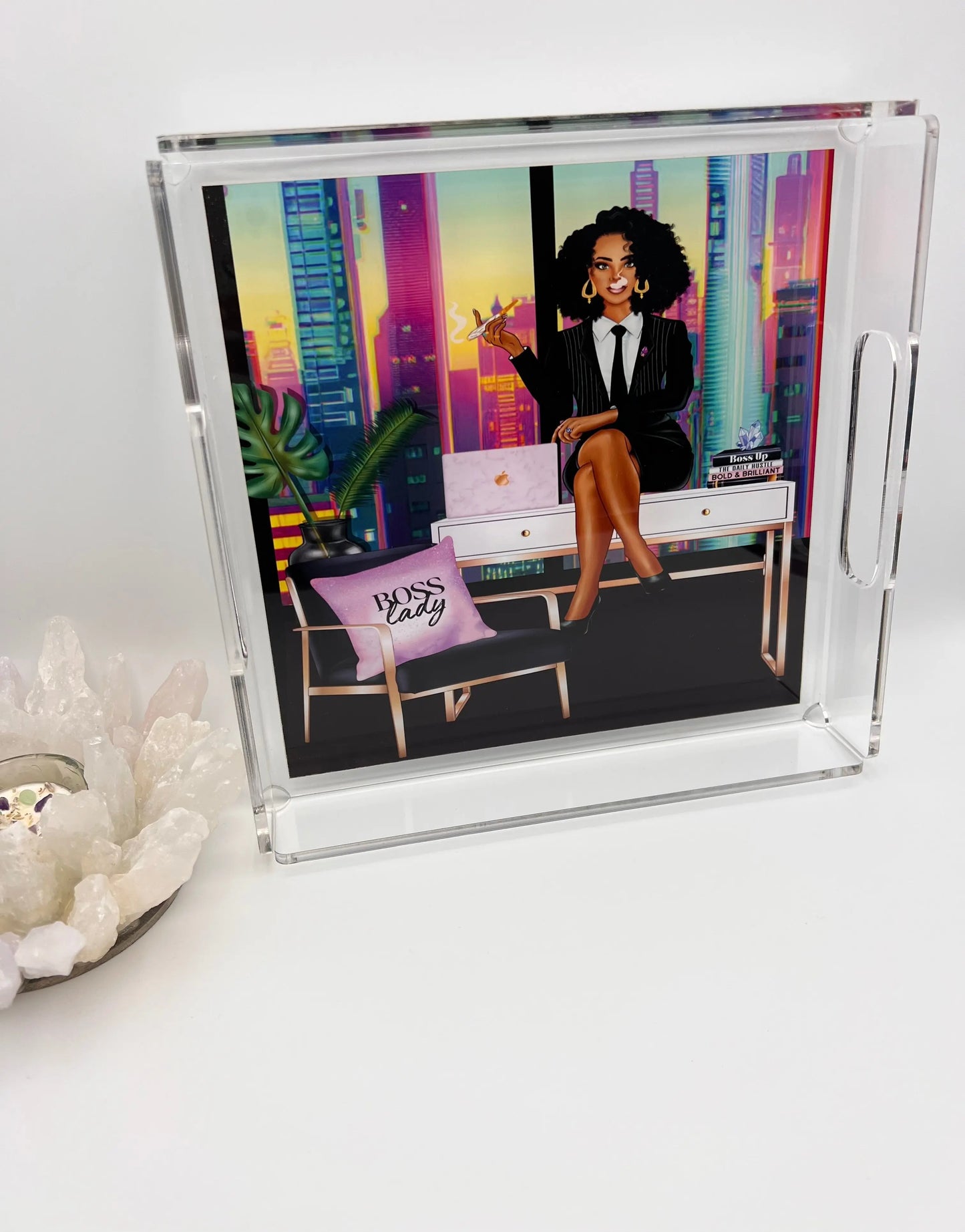 'Boss Lady' Acrylic Tray Flowerpot Greenery