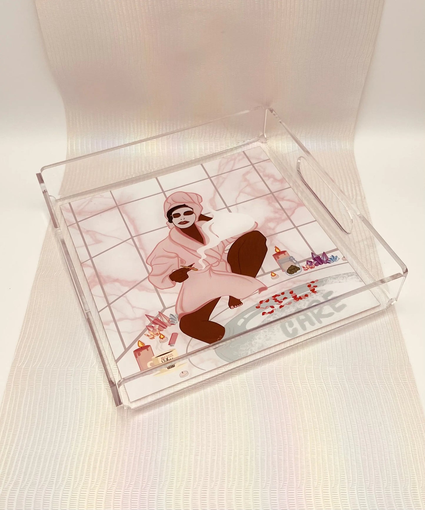 'Self Care' Acrylic Tray Flowerpot Greenery