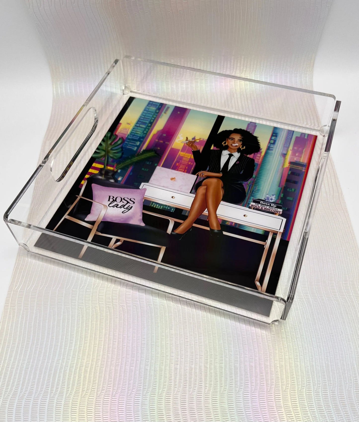 'Boss Lady' Acrylic Tray Flowerpot Greenery