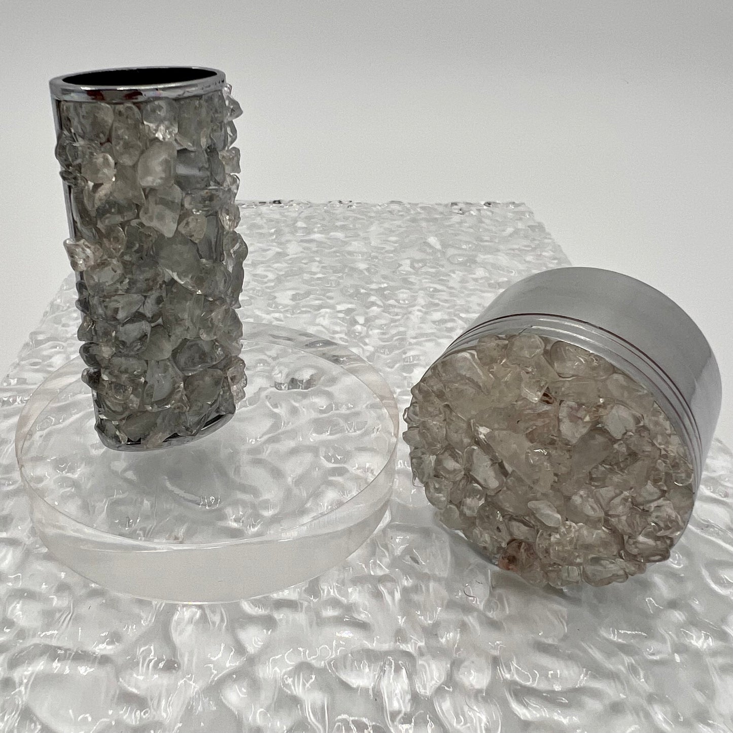 Clear Quartz Crystal Lighter Case + Grinder Bundle