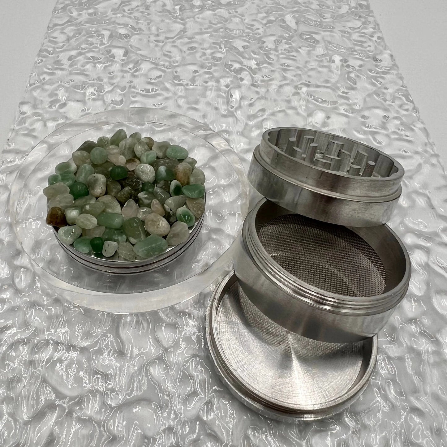 Aventurine Magnetic Metal Grinder with Catcher – 50 mm - Silver Flowerpot Greenery