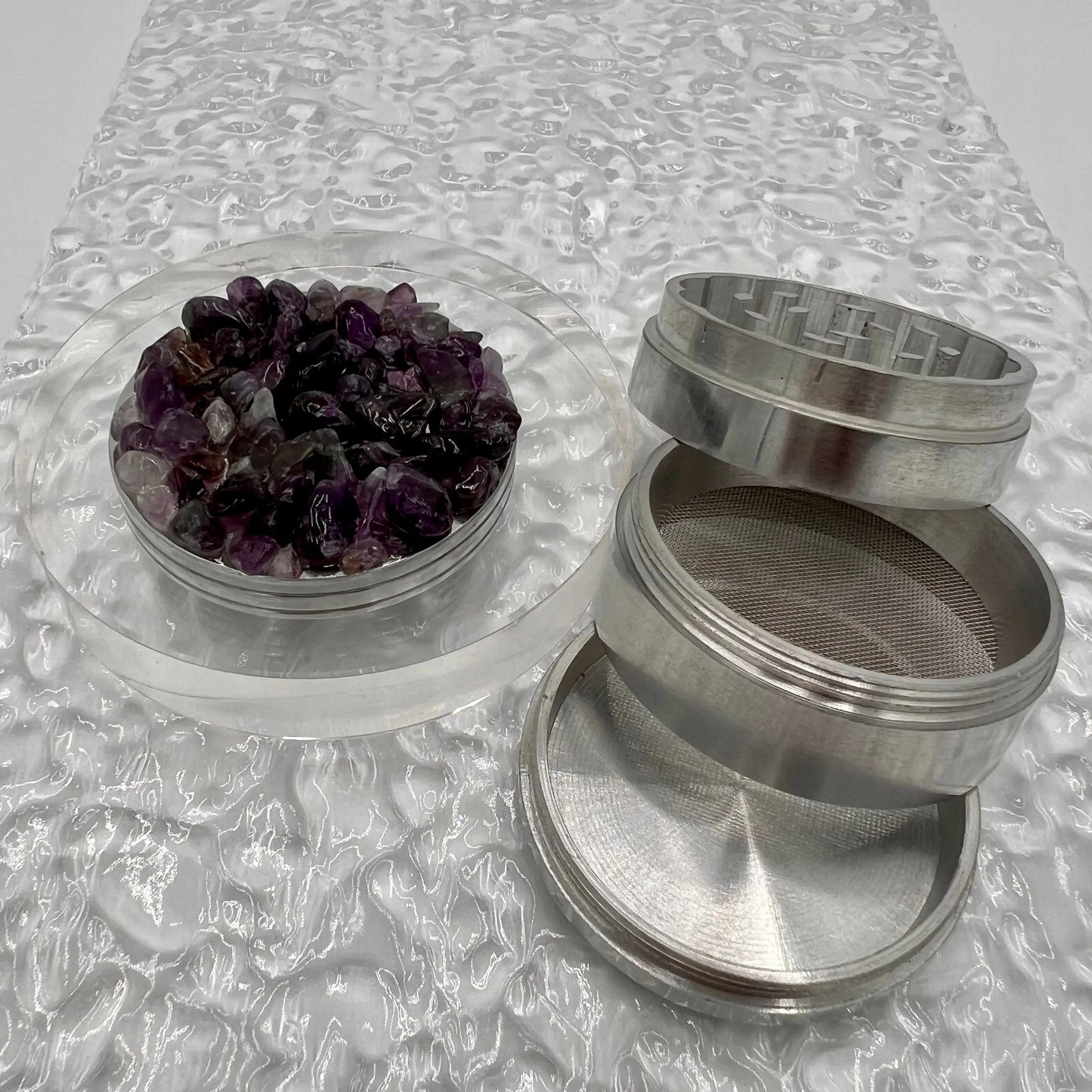 Amethyst Magnetic Metal Grinder with Catcher – 50 mm - Silver Flowerpot Greenery