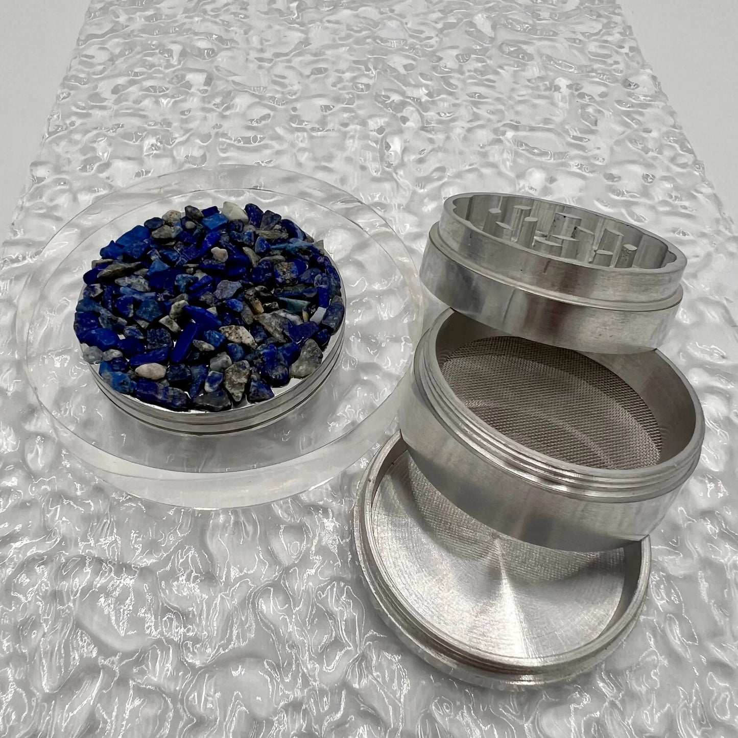 Lapis Lazuli Magnetic Metal Grinder with Catcher – 50 mm - Silver Flowerpot Greenery