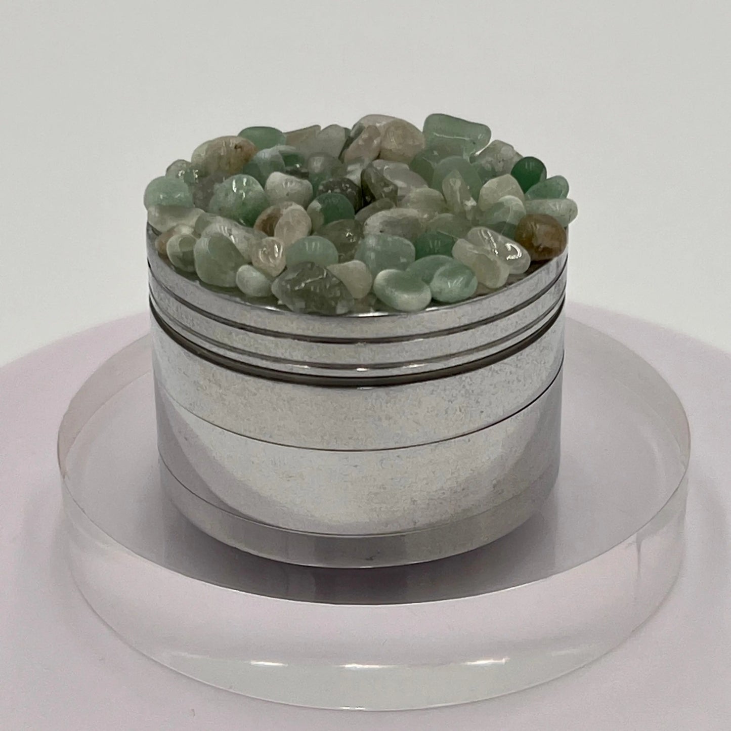 Aventurine Magnetic Metal Grinder with Catcher – 50 mm - Silver Flowerpot Greenery