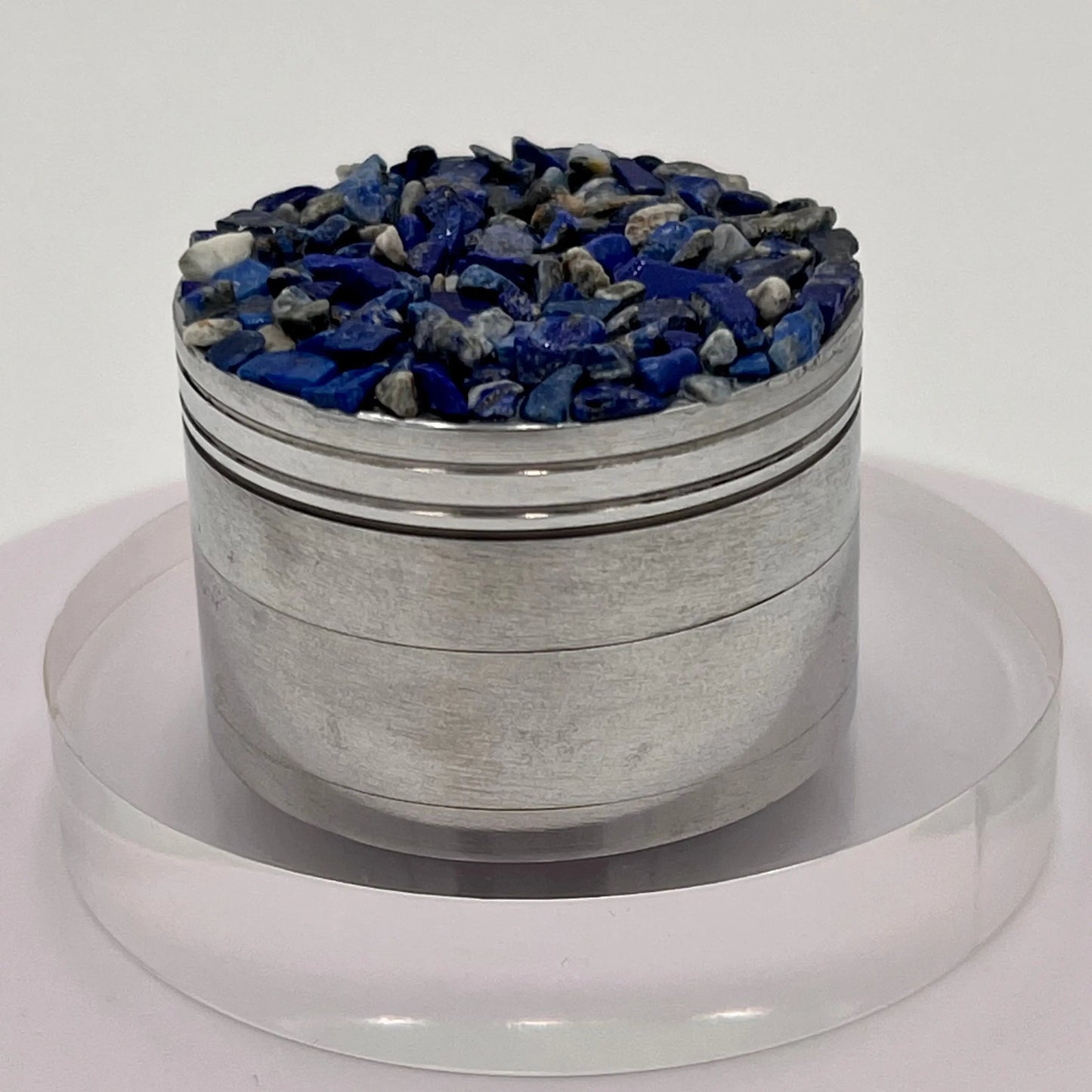 Lapis Lazuli Magnetic Metal Grinder with Catcher – 50 mm - Silver Flowerpot Greenery