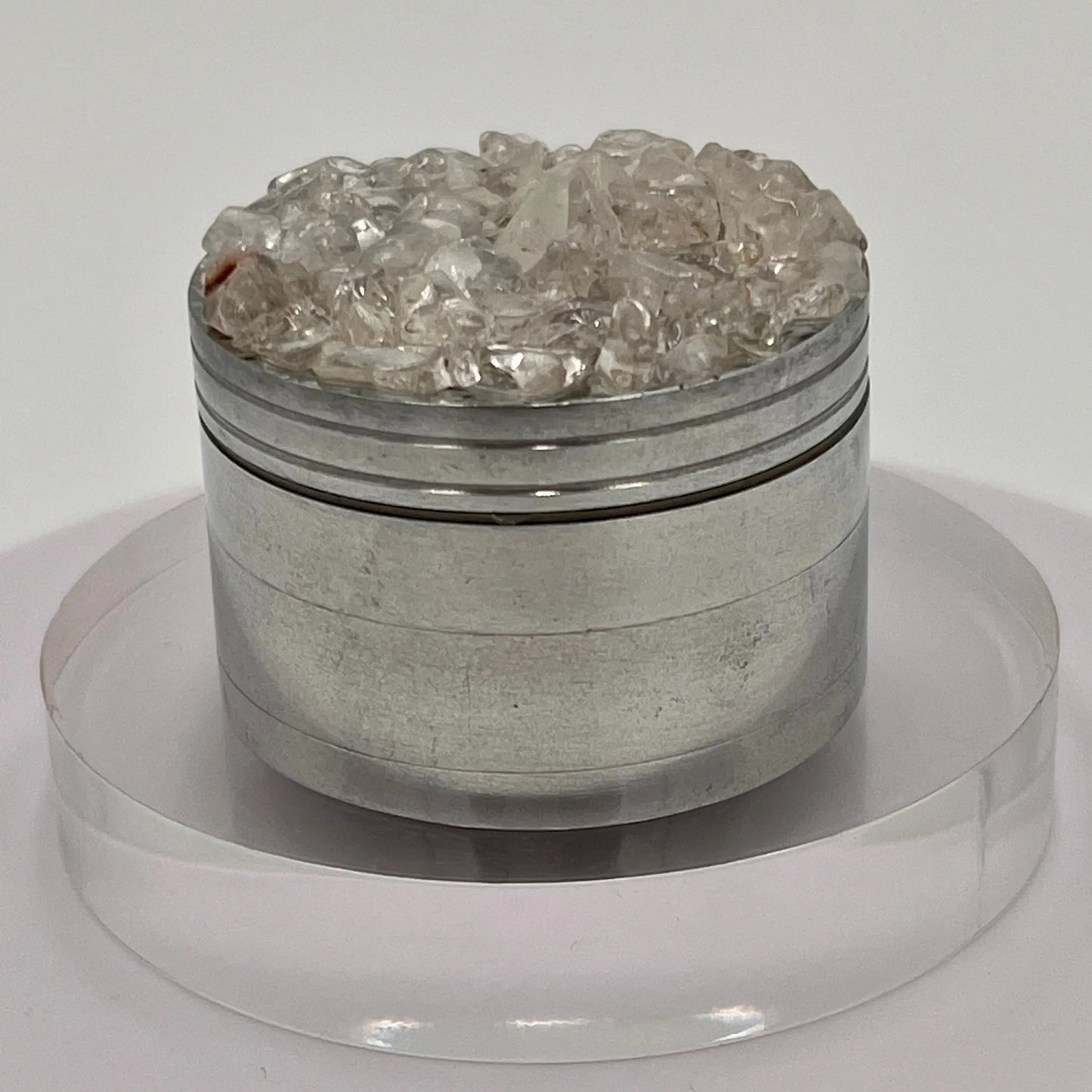 Clear Quartz Magnetic Metal Grinder with Catcher – 50 mm - Silver Flowerpot Greenery