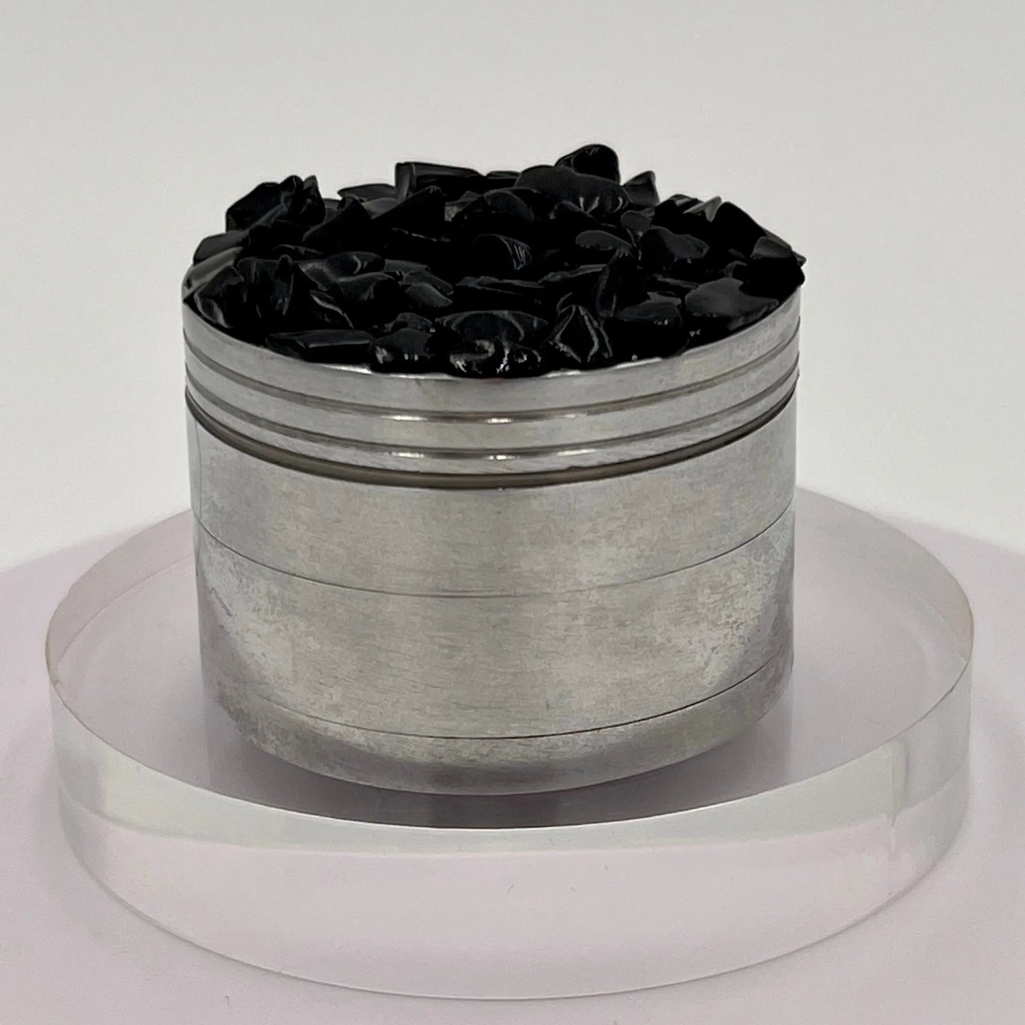Obsidian Magnetic Metal Grinder with Catcher – 50 mm - Silver Flowerpot Greenery