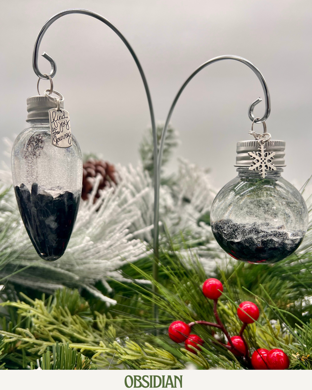 Obsidian Snow Globe Crystal Ornaments