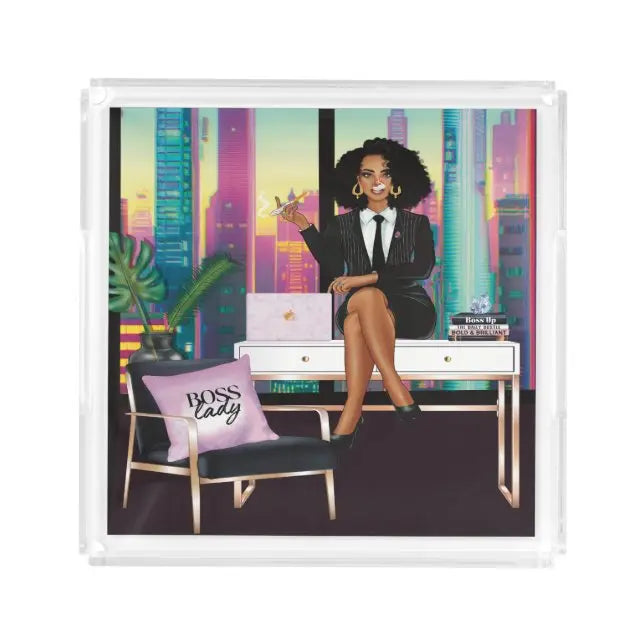 'Boss Lady' Acrylic Tray Flowerpot Greenery