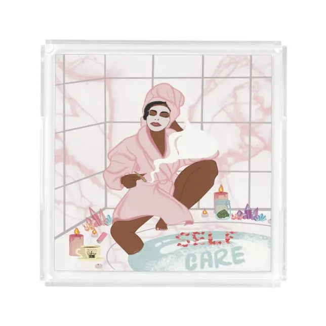 'Self Care' Acrylic Tray Flowerpot Greenery