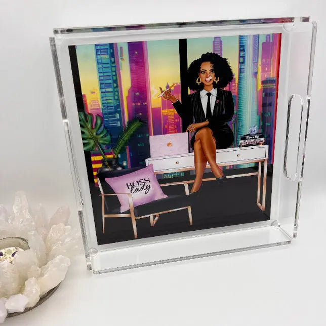 'Boss Lady' Acrylic Tray Flowerpot Greenery