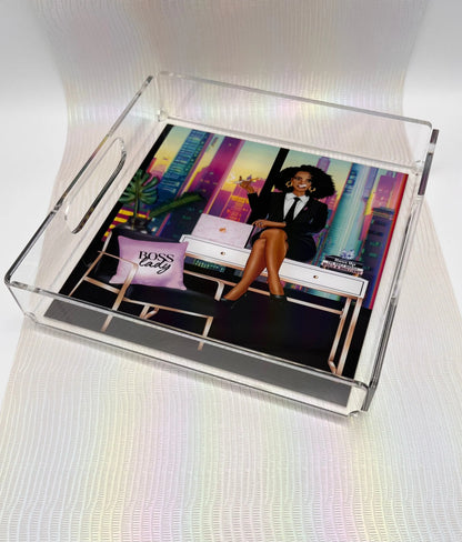 'Boss Lady' Acrylic Tray Flowerpot Greenery