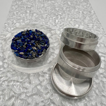 Lapis Lazuli Magnetic Metal Grinder with Catcher – 50 mm - Silver