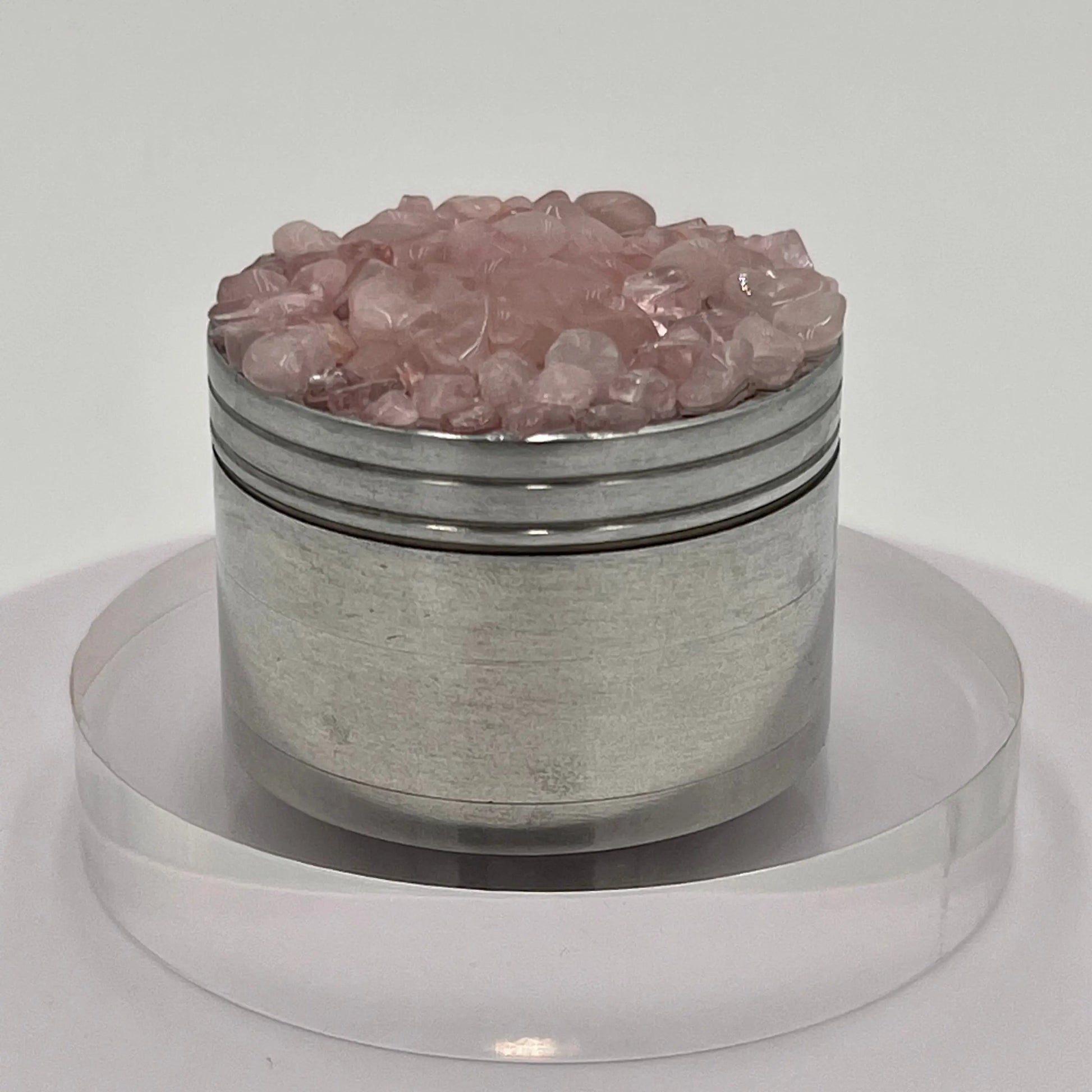 Rose Quartz Magnetic Metal Grinder with Catcher – 50 mm - Silver Flowerpot Greenery
