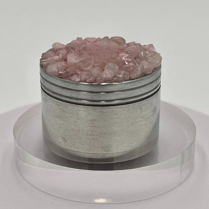 Rose Quartz Magnetic Metal Grinder with Catcher – 50 mm - Silver Flowerpot Greenery