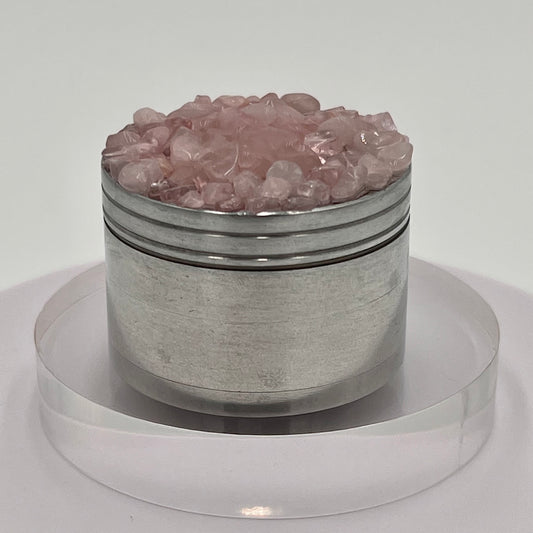 Rose Quartz Magnetic Metal Grinder with Catcher – 50 mm - Silver