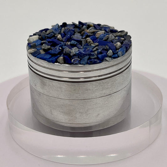 Lapis Lazuli Magnetic Metal Grinder with Catcher – 50 mm - Silver